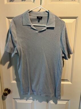Express Men's Pale Blue Ribbed Polo